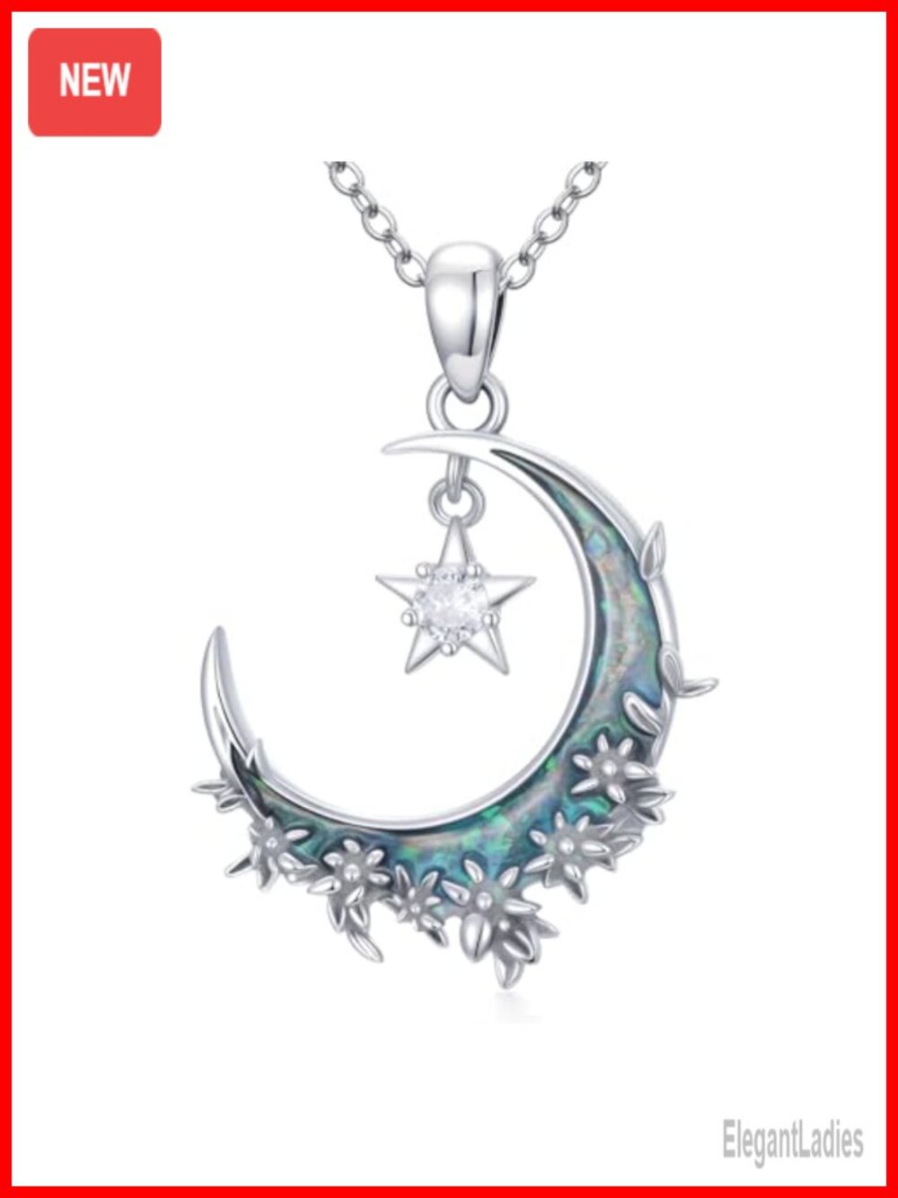 925 Sterling Silver Opal Pendant Necklace Butterfly Moon Star